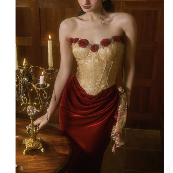 French Vintage Boned Bustier Formal Dress - Picture 2 of 9